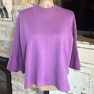 Zenana lavender mock neck bell sleeve sweater side slits slight hi-lo